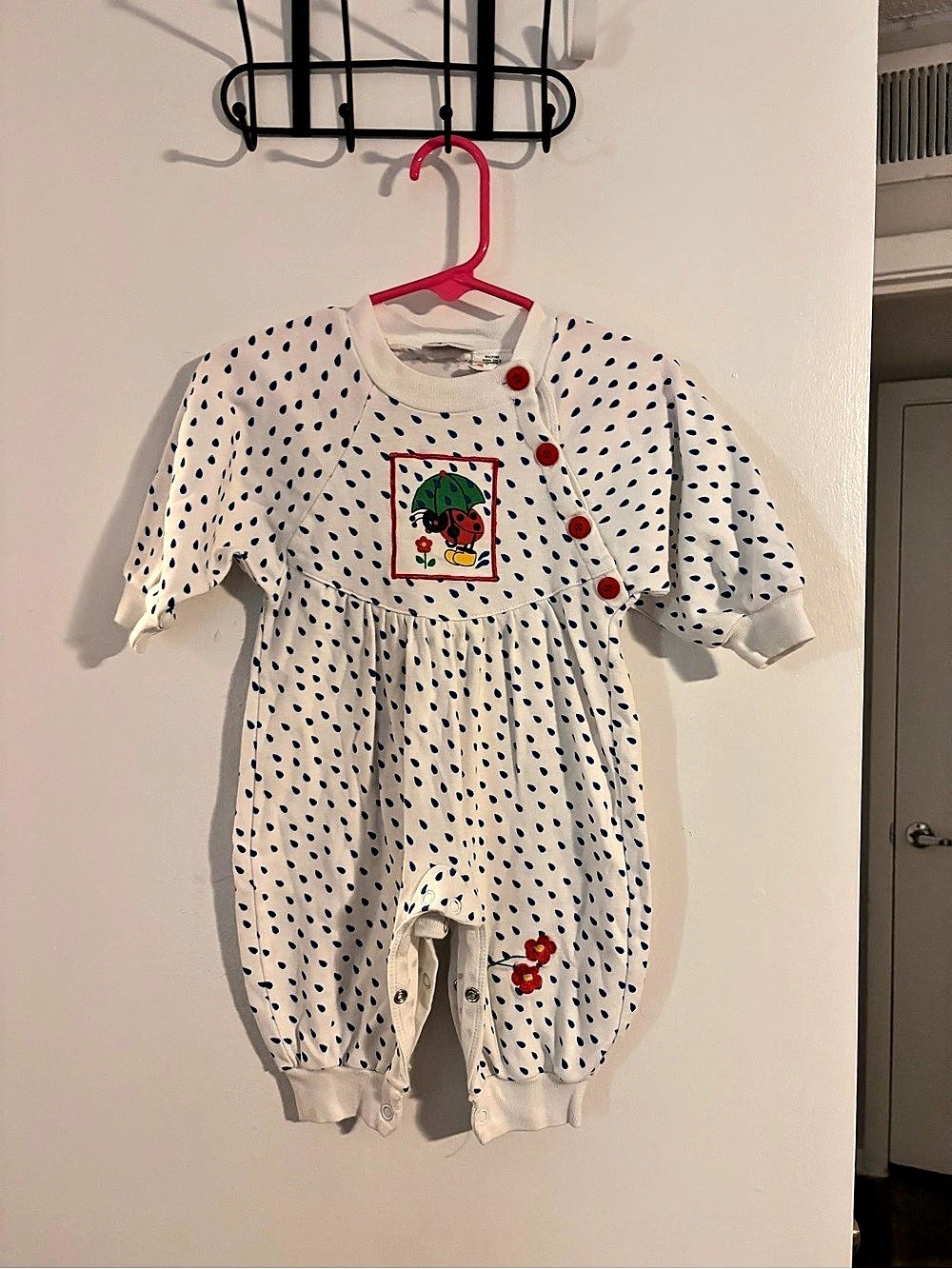 Le Top Vintage Melon Seed Polka Dot Footie in White & Blue Baby 6M